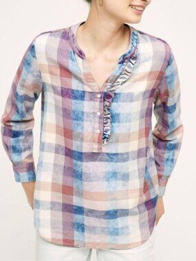 Isabella Sinclair Pastel Plaid Ruffle Henley Tunic Shirt - Size XS Womens